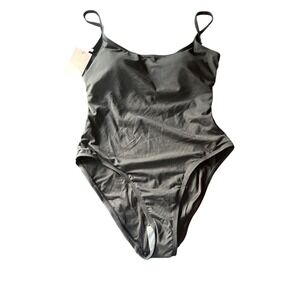 NWT Andie Womens Black‎ One-Piece Swimsuit L Adjustable Straps Minimal Sporty